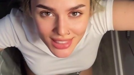 This cute bitch with perfect ass and tits loves sucking dick