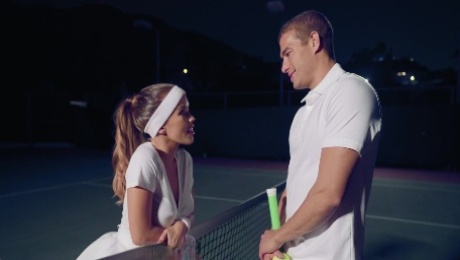 Horny hottie Megan Rain gets it good from a hung tennis pro