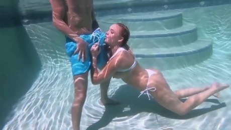 Fake tittied babe Alexis Monroe gives a blowjob under the water and gets fucked