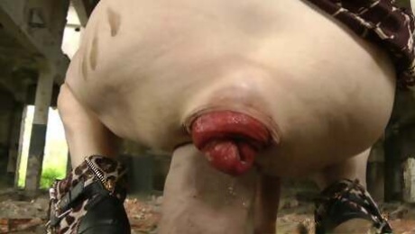 Dirtygardengirl pussy fuck huge dildo from mrhankey & anal prolapse in abandoned factory
